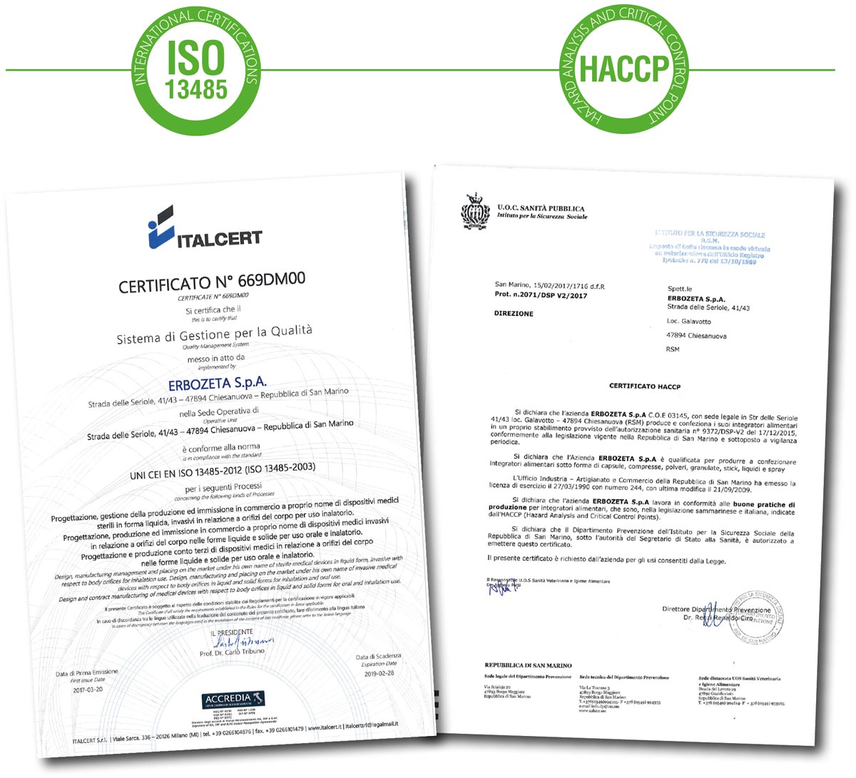 Certificazioni Erbozeta